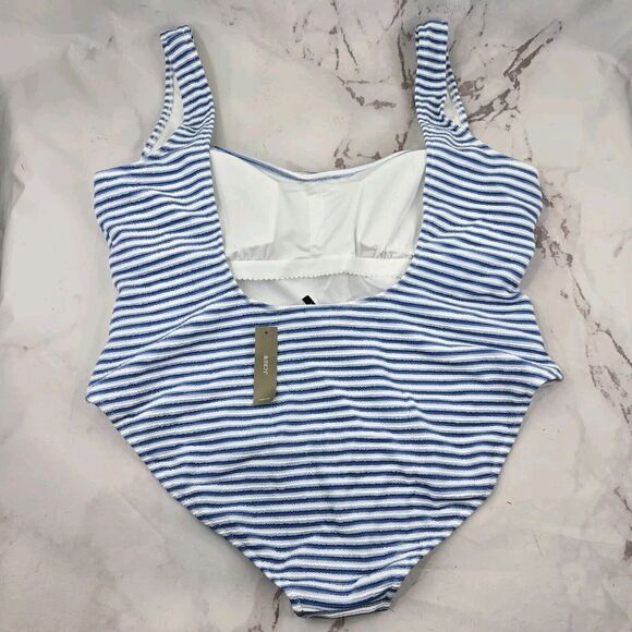 J Crew Swim 22 3X Blue One Piece Square Neck Textured Bikini Striped - Picture 4 of 9